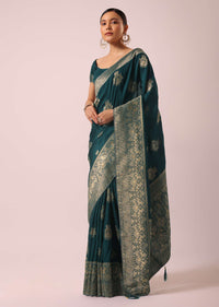 Blue Dola Silk Saree With Woven Brocade Detail