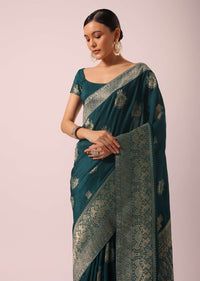 Blue Dola Silk Saree With Woven Brocade Detail