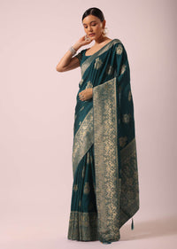 Blue Dola Silk Saree With Woven Brocade Detail