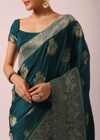 Blue Dola Silk Saree With Woven Brocade Detail