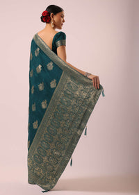 Blue Dola Silk Saree With Woven Brocade Detail