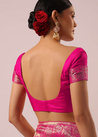 Pink Satin Organza Saree With Floral Jaal Weave