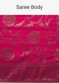 Pink Satin Organza Saree With Floral Jaal Weave