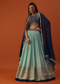 Sky Blue Lehenga And Blouse Set In Georgette With Brocade Buttis