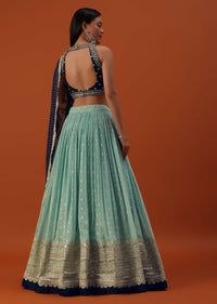 Sky Blue Lehenga And Blouse Set In Georgette With Brocade Buttis