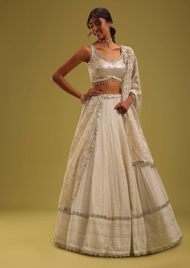 Ivory White Lehenga Set With Intricate Lucknowi Embroidery