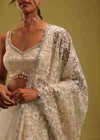 Ivory White Lehenga Set With Intricate Lucknowi Embroidery