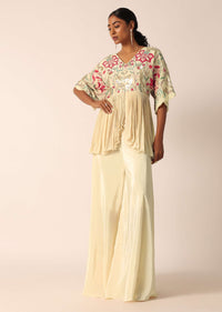 Beige Kurta And Palazzo Set With Bead Work