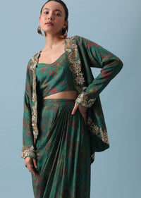 Green Silk Jacket And Dhoti Set