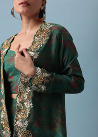 Green Silk Jacket And Dhoti Set