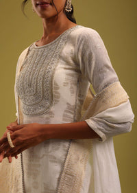 Ivory White Embroidered Kurti And Sharara Set With Brocade Dupatta