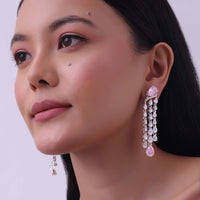 92.5 Sterling Silver Danglers Studded With Pink Synthetic Stones