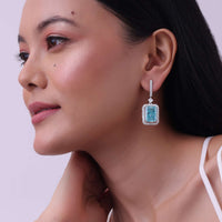 92.5 Sterling Silver Danglers With Lab Diamonds And Aquamarine Blue Synthetic Stones