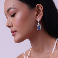 92.5 Sterling Silver Danglers With Lab Diamonds And Blue Sapphire Synthetic Stones