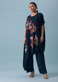 Blue Sequin Kaftan And Pant Set