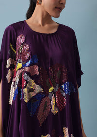 Purple Sequin Kaftan And Pant Set