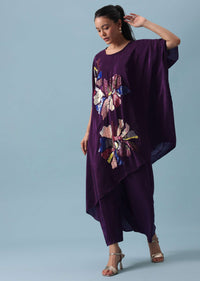 Purple Sequin Kaftan And Pant Set