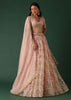 Peach Embroidered Lehenga Set In Organza