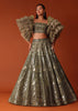 Gold Foil Hand Embroidered Bridal Lehenga And Blouse With Frill Sleeves