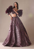 Wine Laser Cut Bridal Lehenga WIth Big Ruffle Sleeves