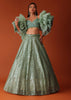 Mint Green Foil Embroidered Bridal Lehenga Set With Frilled Sleeve Blouse