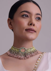 Voilet Toned Gold-Finish Kundan Choker Necklace Set With Colourful Meenakari Work In Mix Metal