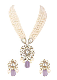 Two Tone Moissanite Necklace And Earring Set With Pearl Drops