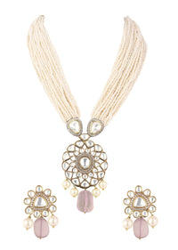 Two Tone Moissanite Necklace And Earring Set With Pearl Drops