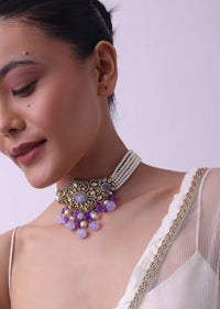 Two Tone Finish Kundan Choker Set In Mix Metal