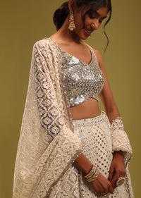 Ivory White Lucknowi Embroidered Georgette Lehenga Set