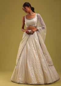 Ivory White Sequins Embroidered Georgette Lehenga Set