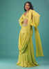 Green Sheen Yellow Ready-Pleated Saree In Satin