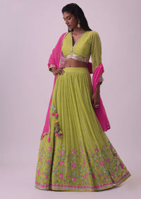Lime Green Embroidered Lehenga And Blouse