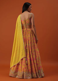 Mustard Yellow Lehenga And Blouse In Chinon With Floral Work