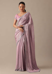 Pink Foil Georgette Saree With Swarovski Work And Unstitched Blouse Piece