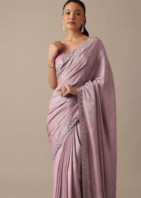 Pink Foil Georgette Saree With Swarovski Work And Unstitched Blouse Piece