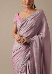 Pink Foil Georgette Saree With Swarovski Work And Unstitched Blouse Piece