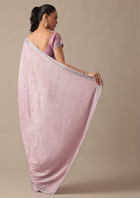 Pink Foil Georgette Saree With Swarovski Work And Unstitched Blouse Piece