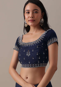 Blue Stone Embellished Saree In Satin