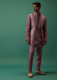 Onion Pink Pleated Kurta And Pants Set With Long Bandi Jacket