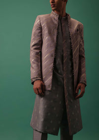 Lavender Purple Detailed Kurta And Pant Set With Striped Highlighted Jacket