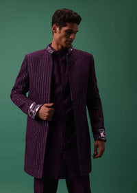 Wine Dyed Cotton Jacket Set With Detailed Kurta