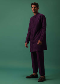 Wine Dyed Cotton Jacket Set With Detailed Kurta