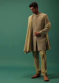 Green Indo-Sherwani Set With Heavy Hand Embroidery