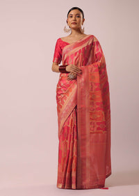 Peach Rangkat Saree With Woven Motifs