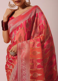 Peach Rangkat Saree With Woven Motifs