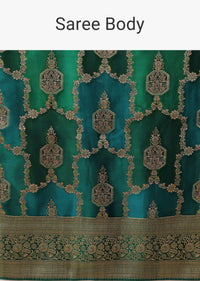 Peacock Green Banarasi Silk Saree With Rangkart Weave And Unstitched Blouse Piece