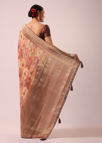 Peach Brocade Silk And Satin Rangkat Saree