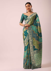 Green Silk Rangkat Saree With Bandhani Detail