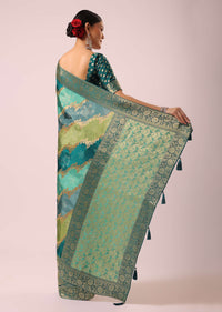 Green Silk Rangkat Saree With Bandhani Detail